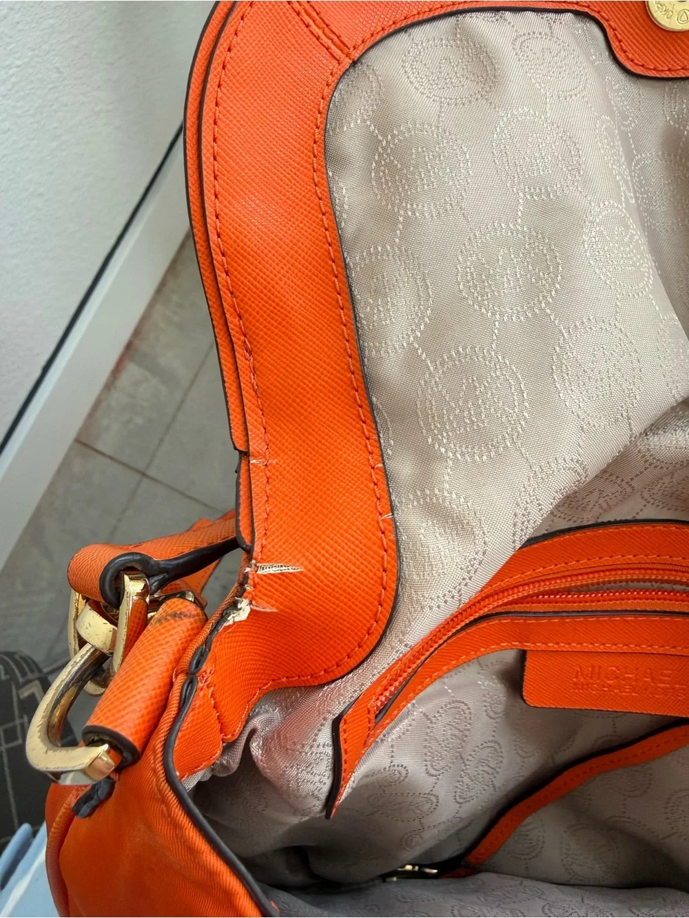 Michael Kors Bright Orange Shoulder Bag with Gold Hardware
